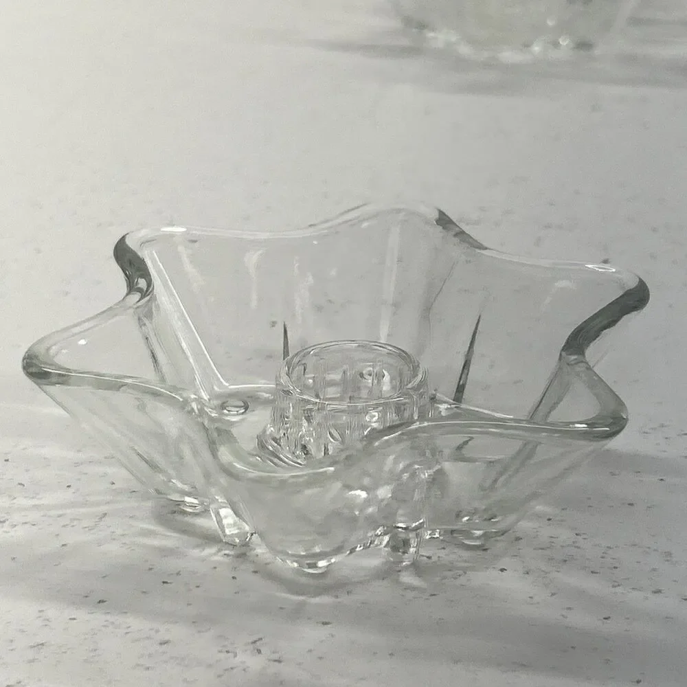 Set of‎ 7 Vintage Anchor Hocking 6 Point Shape Clear Glass Candlestick Holders